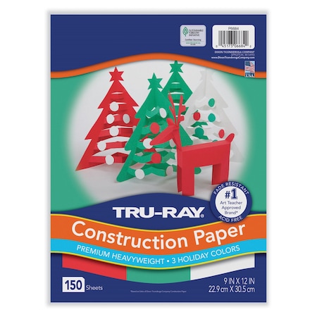 Pacon Tru-Ray Construction Paper, 70 lb Text Weight, 9 x 12, Assorted Holiday Colors, 150PK P6684